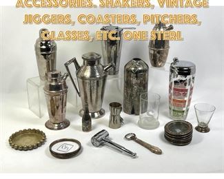 Lot 1382 Collection of Bar Accessories. Shakers, Vintage Jiggers, Coasters, Pitchers, Glasses, etc. One sterl