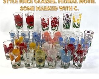 Lot 1384 Collection Swanky Swig style Juice Glasses. Floral motif. Some marked with C.