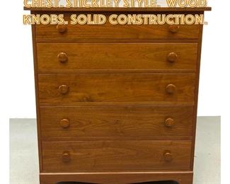 Lot 1393 Cherry Tall Chest Dresser Chest. Stickley Style. Wood Knobs. Solid construction. 