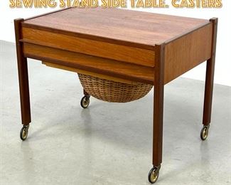 Lot 1396 Danish Modern Teak Sewing Stand Side Table. Casters