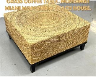 Lot 1404 Square Braided Woven Grass Coffee Table. Modernist Miami Modernism. Beach House. 