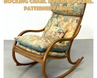 Lot 1405 Modernist Wood Rocker Rocking Chair. Bowed rockers. Patterned fabric. 