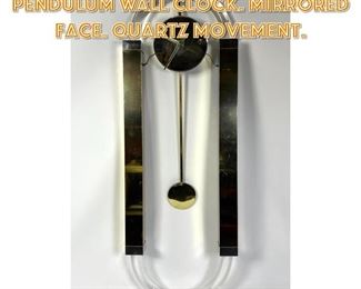 Lot 1408 Lucite Brass Modernist Pendulum Wall Clock. Mirrored Face. Quartz Movement. 