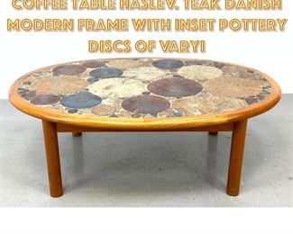 Lot 1410 Tue Poulsen TileTop Coffee table Haslev. Teak Danish Modern Frame with inset pottery discs of varyi