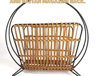 Lot 1419 French Style Hairpin Iron and Rattan Magazine Rack. 