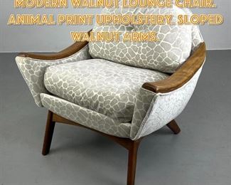 Lot 1428 Adrian Pearsall American Modern Walnut Lounge Chair. Animal Print Upholstery. Sloped walnut arms. 