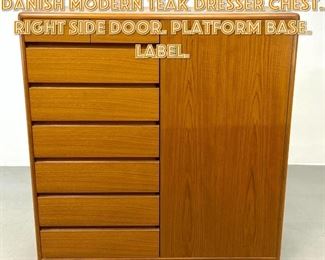 Lot 1434 NORDISK ANDELS EKSPORT Danish Modern Teak Dresser Chest. Right Side Door. Platform Base. Label.