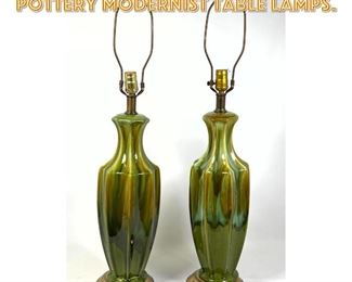 Lot 1451 Ombre Green Glazed Pottery Modernist Table Lamps. 
