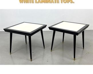 Lot 1456 Pr Ebonized Side Tables. White Laminate Tops. 