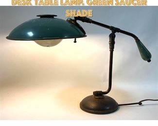 Lot 1480 Vintage Art Deco era Desk Table Lamp. Green Saucer Shade