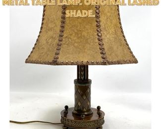 Lot 1481 Unique Industrial Mixed Metal Table Lamp. Original lashed shade. 