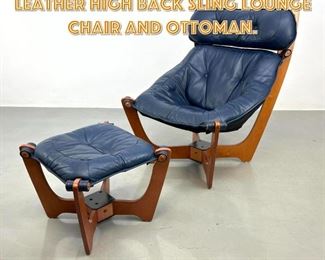 Lot 1506 Odd Knutsen Luna Leather High Back Sling Lounge Chair and Ottoman. 