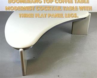 Lot 1510 LANE Cream Lacquered Boomerang Top Coffee Table Modernist Cocktail Table with Three Flat Panel Legs.