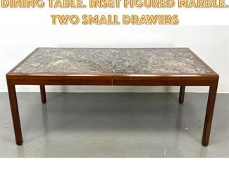 Lot 1513 HELIKON Marble Top Desk Dining Table. Inset figured marble. Two small drawers