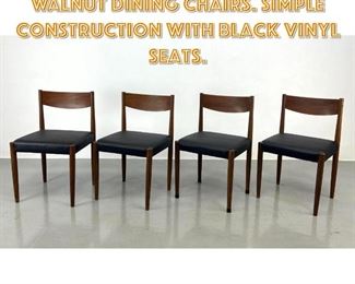 Lot 1519 Set 4 American Modern Walnut Dining Chairs. Simple construction with black vinyl seats. 