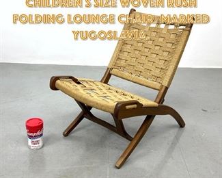 Lot 1526 Hans Wegner style Children s Size Woven Rush Folding Lounge Chair. Marked Yugoslavia. 