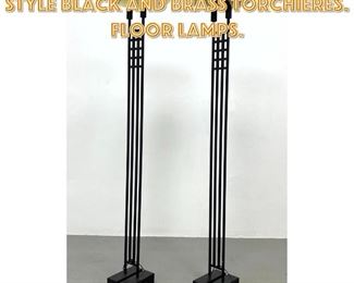 Lot 1534 Pr Tall Modernist Memphis style Black and Brass Torchieres. Floor Lamps. 