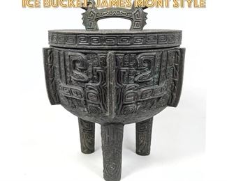 Lot 1540 Asian style Metal Tribal Ice Bucket. James Mont Style