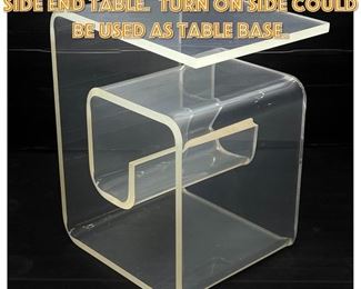 Lot 1544 Snail Form Molded Lucite Side End Table. Turn on Side Could be used as Table Base. 