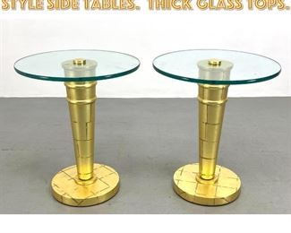 Lot 1551 Pair Decorator Gold Leaf Style Side Tables. Thick Glass Tops. 