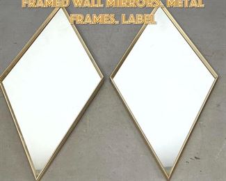 Lot 1552 Pr LaBARGE Diamond Framed Wall Mirrors. Metal Frames. Label