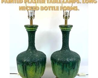 Lot 1554 Pr Modernist Green Painted Plaster Table Lamps. Long necked bottle forms. 