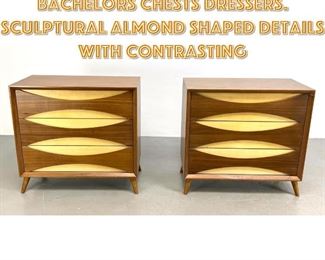 Lot 1558 Pr Contemporary Modern Bachelors Chests Dressers. Sculptural Almond Shaped Details with contrasting 