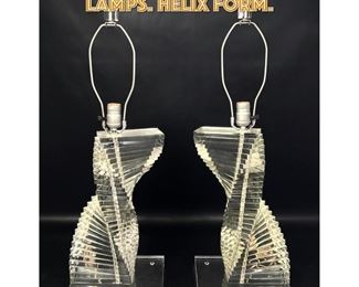 Lot 1578 Pr Stacked Lucite Table Lamps. Helix form. 