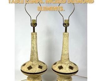 Lot 1582 Pr Modernist Plaster Table Lamps. Incised diamond elements. 