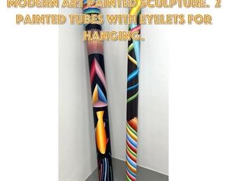 Lot 1590 2 part SNYDER 85 Hanging Modern Art Painted Sculpture. 2 painted tubes with eyelets for hanging. 