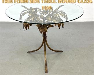 Lot 1602 Italian Gilt Metal Palm Tree Form Side Table. Round Glass Top. 