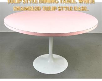 Lot 1610 Pale Pink Laminate Top Tulip style Dining Table. White enameled tulip style base.