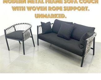 Lot 1644 Good Contemporary Modern Metal Frame Sofa Couch with Woven Rope Support. Unmarked.