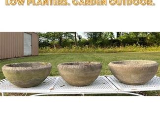 Lot 1663 3pc Vintage Concrete Low Planters. Garden Outdoor. 