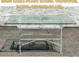 Lot 1676 Glass Top Painted White Iron Table Plant Stand. Outdoor, Patio. Wrong glass. 