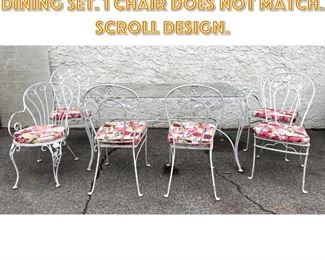 Lot 1678 250 7pcs Wrought Iron Dining Set. 1 Chair does not match. Scroll Design.