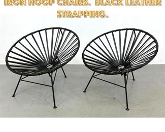 Lot 1682 Pair Leather Wrapped Iron Hoop Chairs. Black leather strapping. 