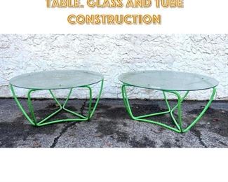Lot 1695 2pcs Outdoor Patio Table. Glass and tube construction