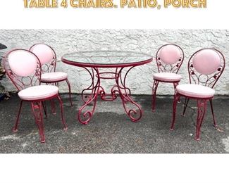 Lot 1699 5pc Painted Red Iron Cafe Table 4 Chairs. Patio, Porch