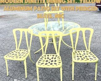 Lot 1710 Five Piece Mid Century Modern Dinette Dining Set. Yellow aluminum patio set with pierced seats. Nic
