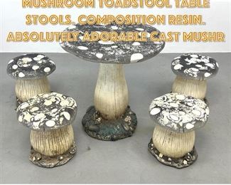 Lot 1712 5pc Cottage style Mushroom Toadstool Table Stools. Composition resin. Absolutely adorable Cast Mushr