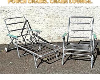 Lot 1714 2 pc aluminum folding porch chairs. chaise lounge.