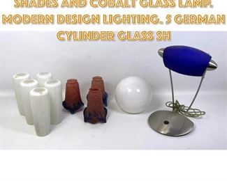 Lot 1730 Collection of Glass Shades and Cobalt Glass Lamp. Modern Design Lighting. 5 German Cylinder glass sh