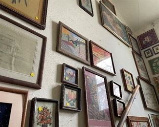 Lots of hand made pieces of framed art