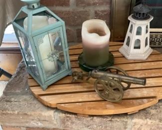 Long-L Vintage Style Hanging Lantern, Big Bang Style Replica 3 Wheel Carriage Model Brass Cannon & Lighthouse Candle Holder