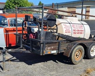 Power Wash Trailer With Alkota Heated Pressure Washer Model 4355H, Electric Start, Hose, Wand, 300 Gal Water Tank, 2005 Trail Maker Trailer, No Title