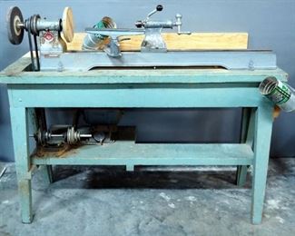 Delta Homecraft Lathe With Bench Grinder Attachment, On Stand