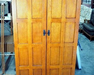 Golden Oak Brand Mission Style Computer Armoire, With Dual Extendable Desk, In Cabinet Lighting, Cubbies, File Drawer, Surge Protector, And More