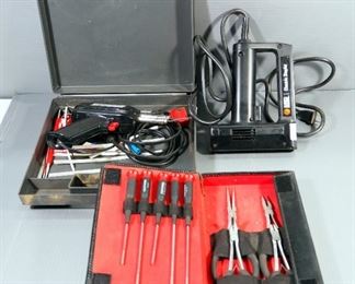 Black & Decker Electric Flush Stapler, Cooper Group Soldering Gun In Hard Case, And Craftsman Tool Set In Carry Case