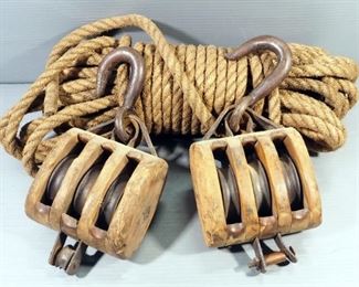 Triple Block Pulleys, Qty 2, And Rope, Unknown Length